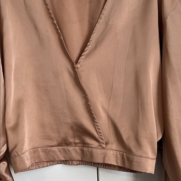 YAYA & CO Champaign Color Satin Effect Wrap Blouse Puff Sleeve, Size S - Picture 3 of 10